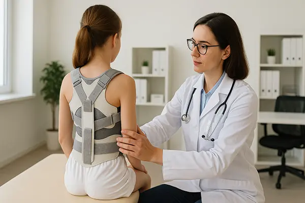 dr with girl wearing a back brace